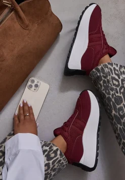 Bordowe Sznurowane Sneakersy Vices na Platformie z Ozdobnymi Paskami Seliniel