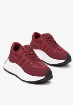 Bordowe Sznurowane Sneakersy Vices na Platformie z Ozdobnymi Paskami Seliniel