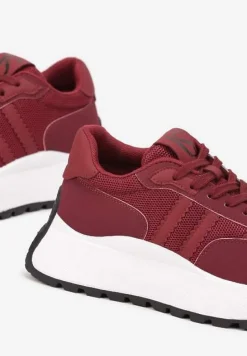 Bordowe Sznurowane Sneakersy Vices na Platformie z Ozdobnymi Paskami Seliniel