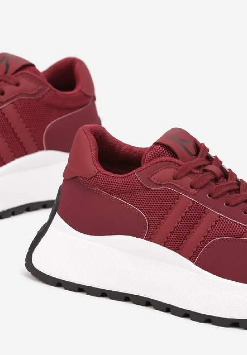 Bordowe Sznurowane Sneakersy Vices na Platformie z Ozdobnymi Paskami Seliniel