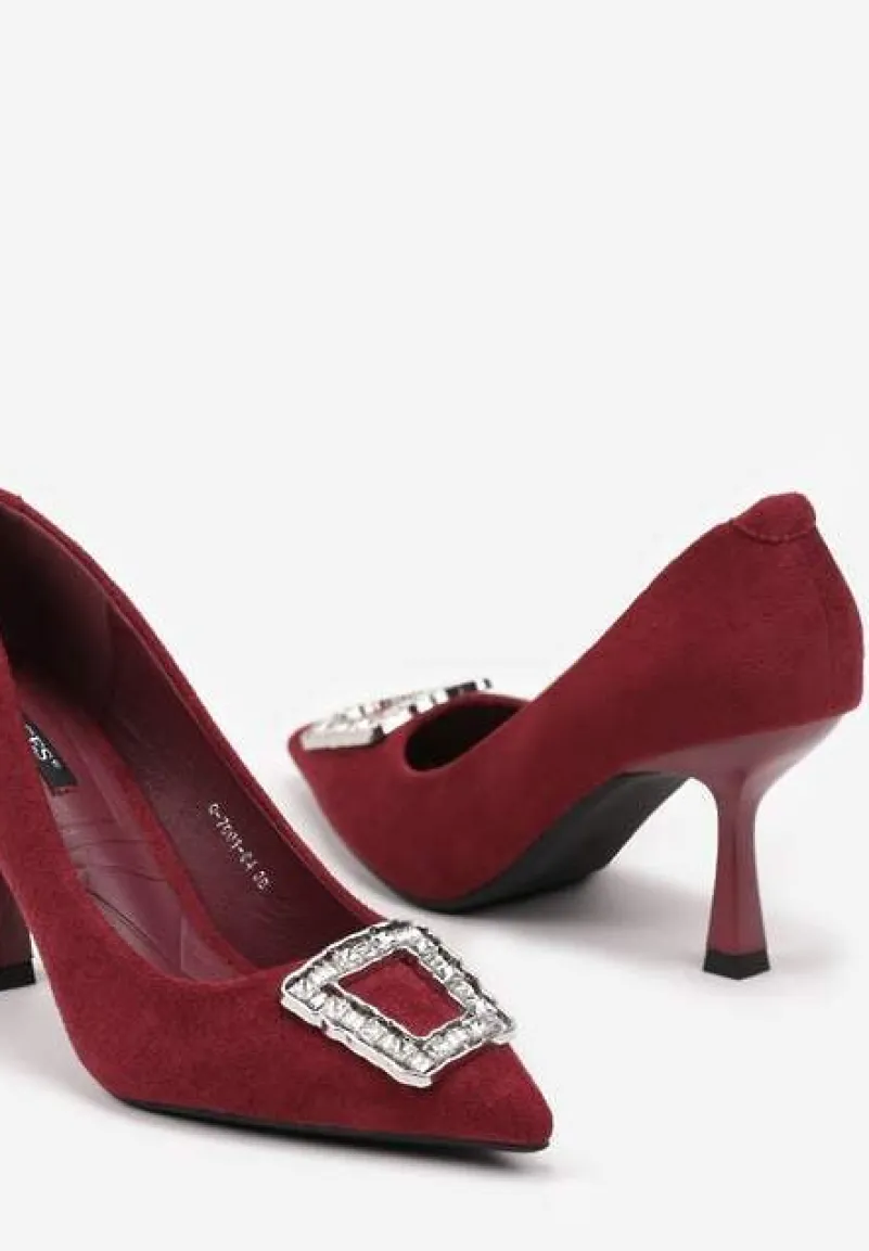 Bordowe Szpilki Ozdobione Klamrą z Cyrkoniami Lalabria