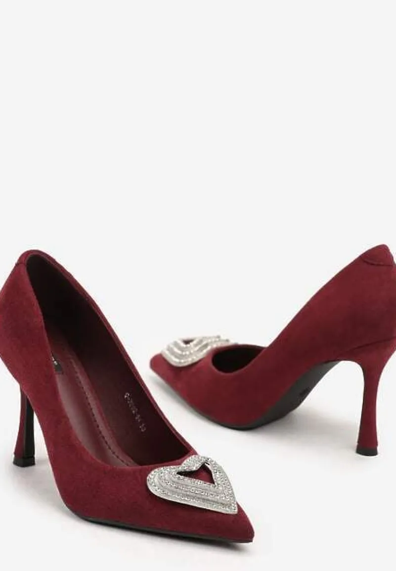 Bordowe Szpilki Ozdobione Cyrkoniową Aplikacją Komisa