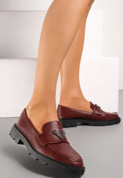 Bordowe Wsuwane Mokasyny ze Świecącą Wstawką na Grubej Podeszwie Elistra