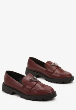 Bordowe Wsuwane Mokasyny ze Świecącą Wstawką na Grubej Podeszwie Elistra