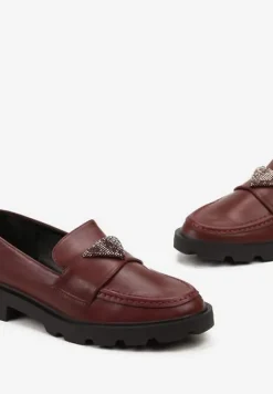 Bordowe Wsuwane Mokasyny ze Świecącą Wstawką na Grubej Podeszwie Elistra