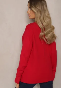 Bordowy Casualowy Kardigan z Bawełną z Kieszonkami Ozdobiony Tłoczeniem Mevanille