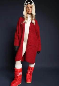 Bordowy Kardigan Bez Zapięć Zdobiony Luźnym Splotem i Wsuwanymi Kieszeniami Calineth