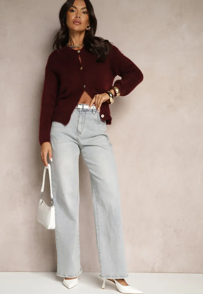 Bordowy Kardigan o Casualowym Kroju z Wełną i Moherem Lilothel