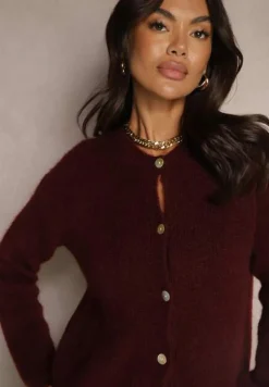 Bordowy Kardigan o Casualowym Kroju z Wełną i Moherem Lilothel