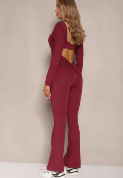 Bordowy Kombinezon Bodycon z Usztywnianymi Miseczkami i Wycięciami na Plecach Calinori