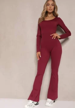 Bordowy Kombinezon Bodycon z Usztywnianymi Miseczkami i Wycięciami na Plecach Calinori