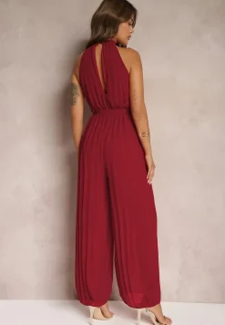 Bordowy Kombinezon z Dekoltem Typu Halter i Gumką w Talii Zolefia