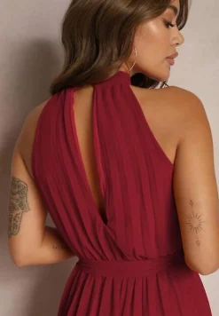 Bordowy Kombinezon z Dekoltem Typu Halter i Gumką w Talii Zolefia