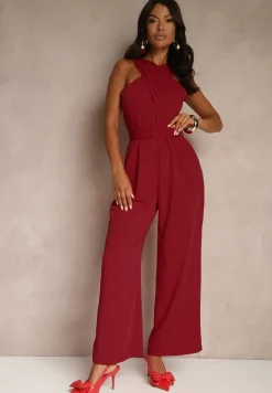 Bordowy Kombinezon z Paskiem z Klamrą i Marszczeniem Dolavelle