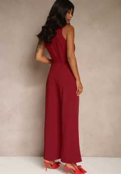 Bordowy Kombinezon z Paskiem z Klamrą i Marszczeniem Dolavelle