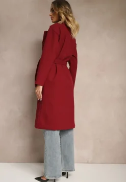 Bordowy Płaszcz Dwurzędowy Wiązany Meollie