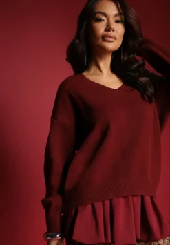 Bordowy Sweter z Wiskozy Oversize Conime