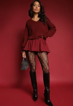 Bordowy Sweter z Wiskozy Oversize Conime