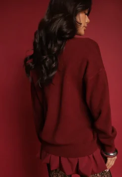 Bordowy Sweter z Wiskozy Oversize Conime
