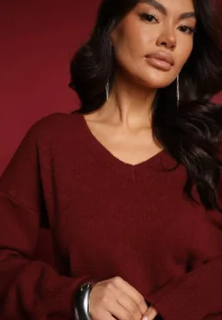 Bordowy Sweter z Wiskozy Oversize Conime