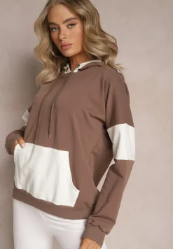 Brązowa Bawełniana Bluza z Kapturem i Ściągaczami Adikona