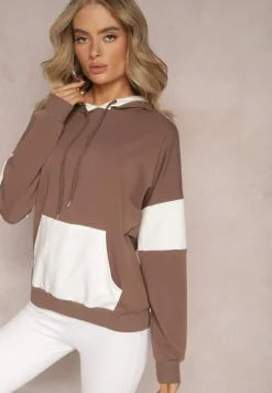 Brązowa Bawełniana Bluza z Kapturem i Ściągaczami Adikona