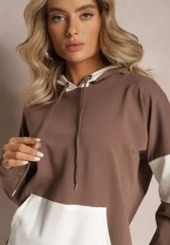 Brązowa Bawełniana Bluza z Kapturem i Ściągaczami Adikona