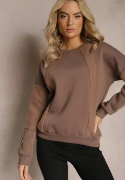 Brązowa Bawełniana Bluza z Łańcuszkiem Eleutia