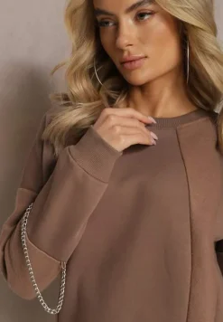 Brązowa Bawełniana Bluza z Łańcuszkiem Eleutia