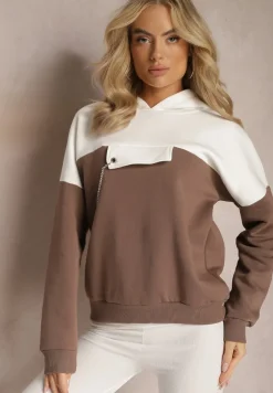 Brązowa Bawełniana Bluza z Kapturem i Łańcuszkiem Ambriella