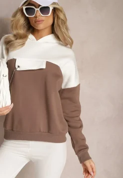 Brązowa Bawełniana Bluza z Kapturem i Łańcuszkiem Ambriella