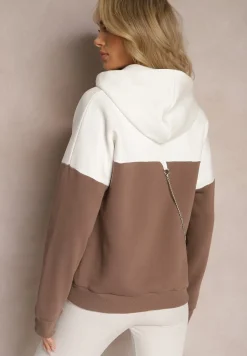 Brązowa Bawełniana Bluza z Kapturem i Łańcuszkiem Ambriella