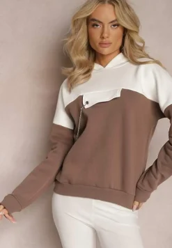 Brązowa Bawełniana Bluza z Kapturem i Łańcuszkiem Ambriella