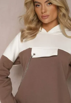 Brązowa Bawełniana Bluza z Kapturem i Łańcuszkiem Ambriella