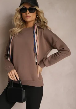 Brązowa Bawełniana Bluza z Sznurkami i Kapturem Tyche