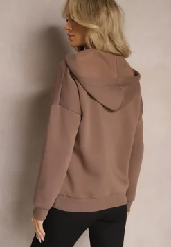 Brązowa Bawełniana Bluza z Sznurkami i Kapturem Tyche