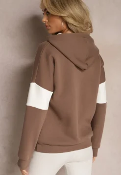 Brązowa Bawełniana Bluza z Kapturem w Amerykańskim Stylu z Napisem i Polarem Iocaste