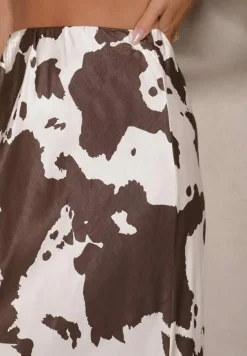 Brązowa Bawełniana Spódnica z Satynowej Tkaniny w Krowi Print Gleria