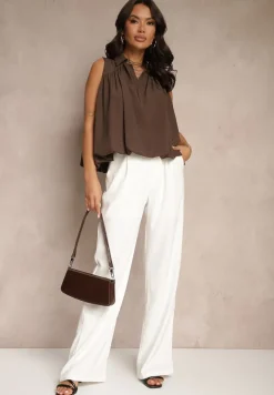 Brązowa Bluza Oversize z Kołnierzykiem o Rozkloszowanym Kroju Erivelle