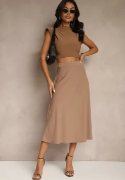 Brązowa Casualowa Rozkloszowana Spódnica Dorilena