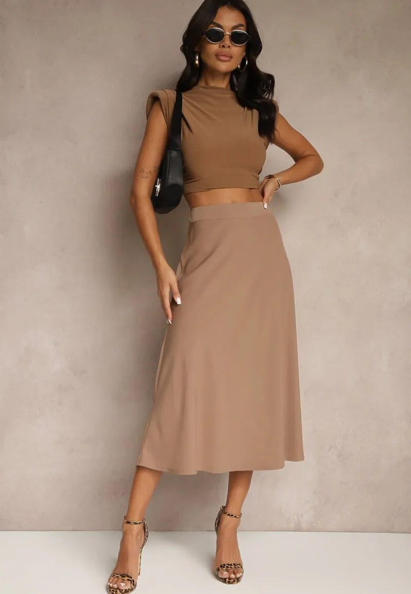 Brązowa Casualowa Rozkloszowana Spódnica Dorilena