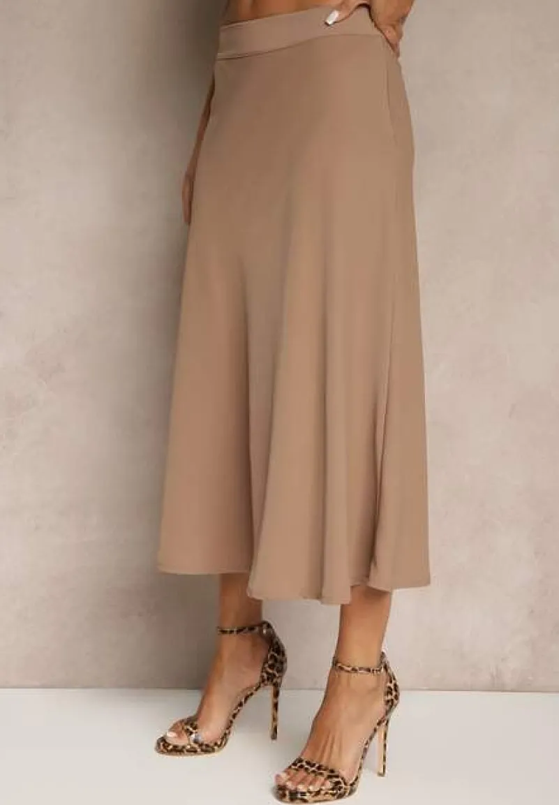 Brązowa Casualowa Rozkloszowana Spódnica Dorilena