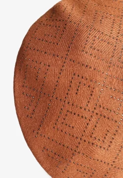 Brązowa Czapka Beret z Geometrycznym Wzorem z Cyrkoniami Holindia