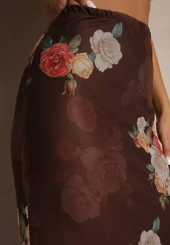 Brązowa Dopasowana Spódnica z Ozdobną Falbaną Efravaria