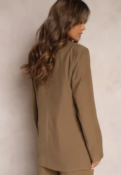 Brązowa Gładka Klasyczna Marynarka z Guzikiem i Kieszeniami Electrane