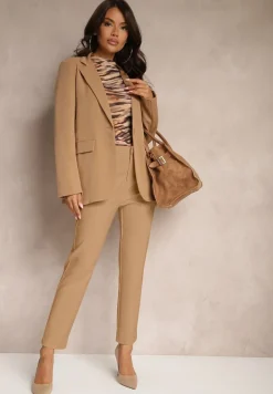 Brązowa Jednorzędowa Marynarka Ozdobiona Klapami Presli