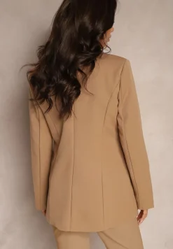 Brązowa Jednorzędowa Marynarka Ozdobiona Klapami Presli