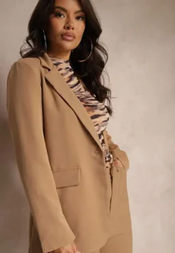 Brązowa Jednorzędowa Marynarka Ozdobiona Klapami Presli