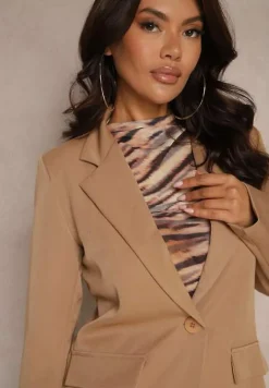 Brązowa Jednorzędowa Marynarka Ozdobiona Klapami Presli