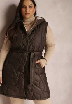 Brązowa Kamizelka Pikowana z Paskiem Maasho